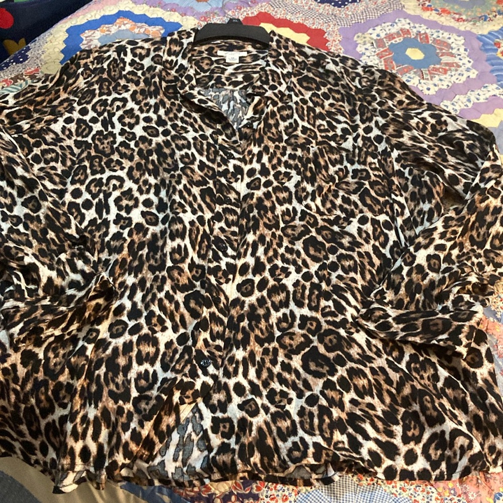 Leopard Print Button-Up Blouse